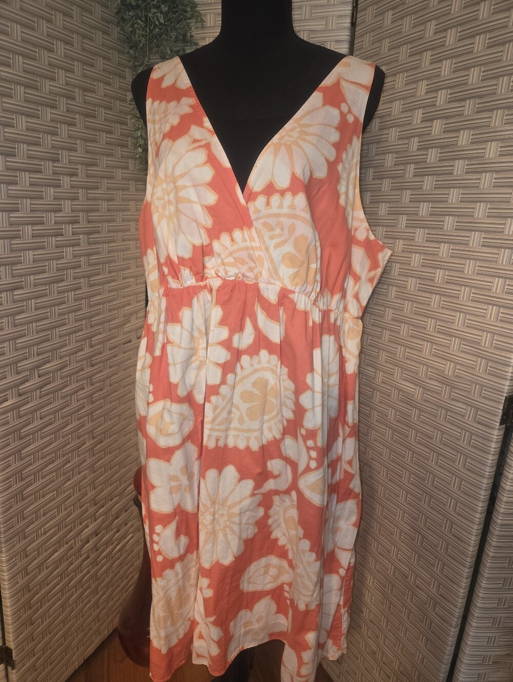 Old Navy Coral and White Floral Midi Dress